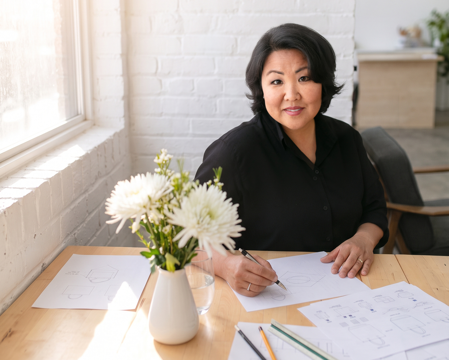 Shujan Bertrand at her desk
